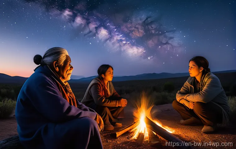 천문 관광과 문화 체험의 융합 - Image Prompt 1: Indigenous Stargazing Story Circle**