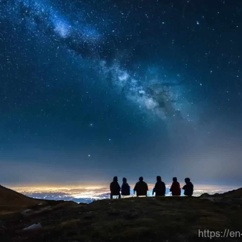성공적인 천문 관광 프로그램 사례 연구 - **Prompt:** A serene, wide-angle shot of a diverse group of people (adults and teenagers, all warmly...