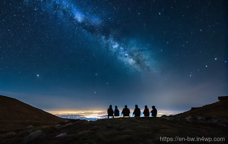 성공적인 천문 관광 프로그램 사례 연구 - **Prompt:** A serene, wide-angle shot of a diverse group of people (adults and teenagers, all warmly...